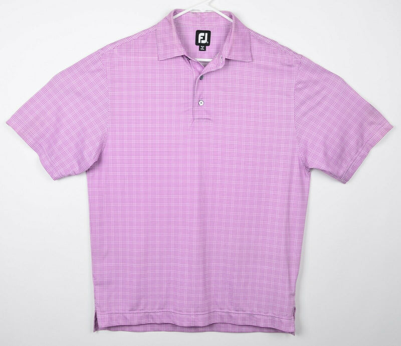 FootJoy Men's Sz Medium Pink Purple Plaid Short Sleeve Golf Polo Shirt