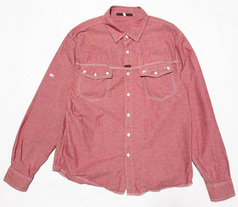 Marithe Francois Girbaud Shirt Men's XL Button-Front Red Chambray Pockets