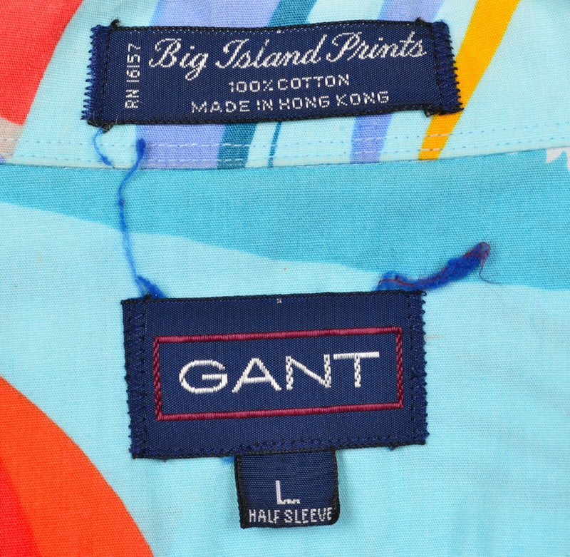Vtg 80s GANT Men's Sz Large Big Island Prints Sailboat Floral Hawaiian Shirt