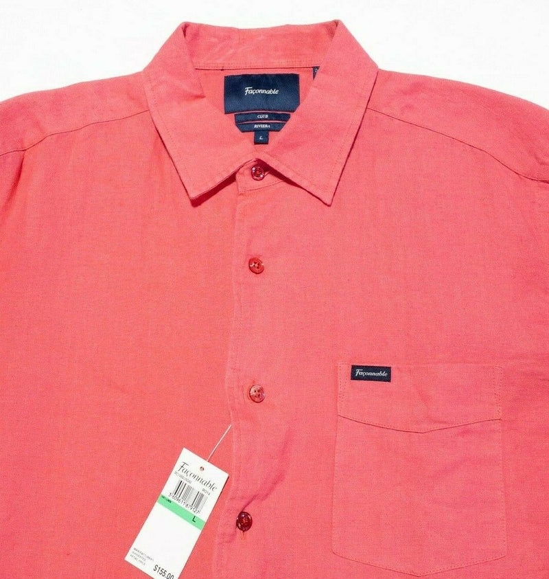 Faconnable Linen Shirt Club Riviera Hot Pink Long Sleeve Shirt Men's Large