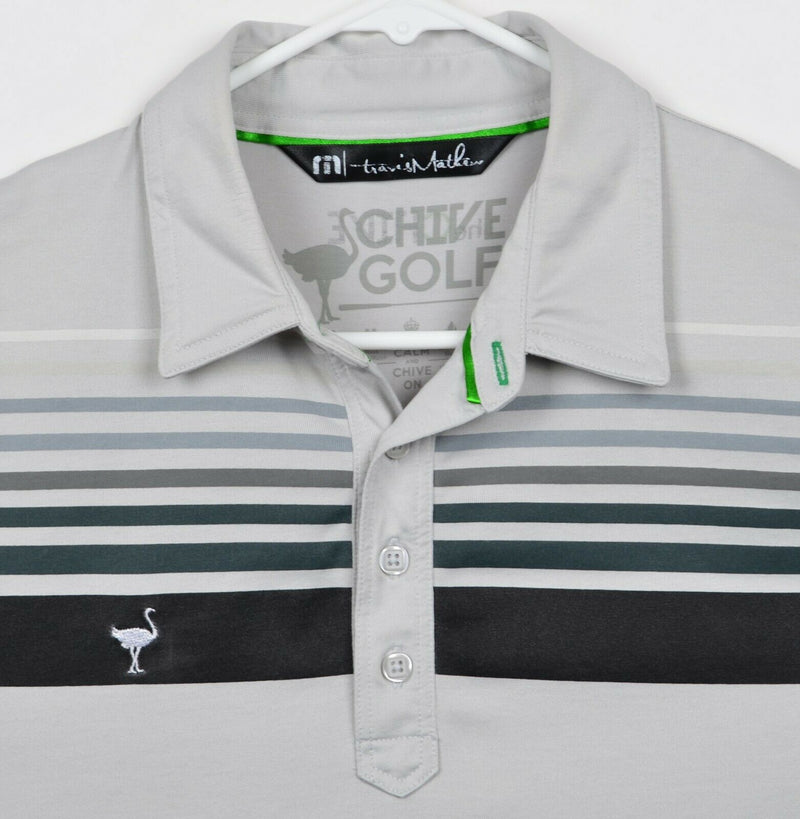 Travis Mathew Chive Golf Men's Medium Gray Striped Pima Cotton Golf Polo Shirt