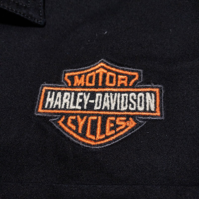 Harley-Davidson Button-Up Shirt Men Large Biker Mechanic Embroidered Logo Black