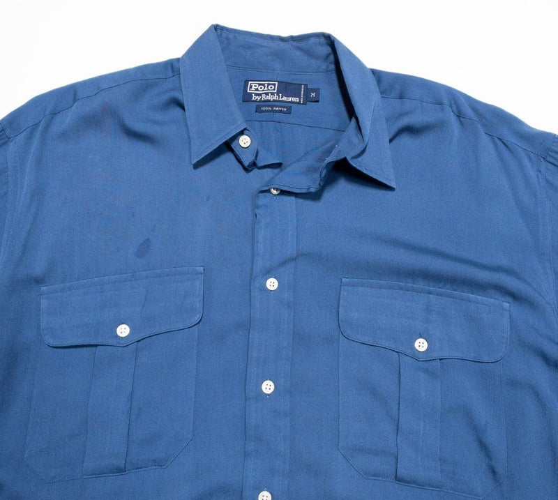 Polo Ralph Lauren Rayon Shirt Medium Men's Blue Long Sleeve Button-Front Vintage