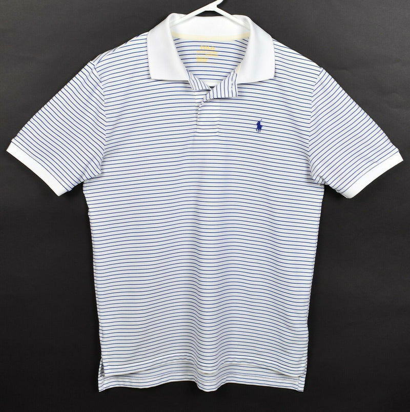 Polo Ralph Lauren Performance Boy's Large Blue White Striped Wicking Polo Shirt