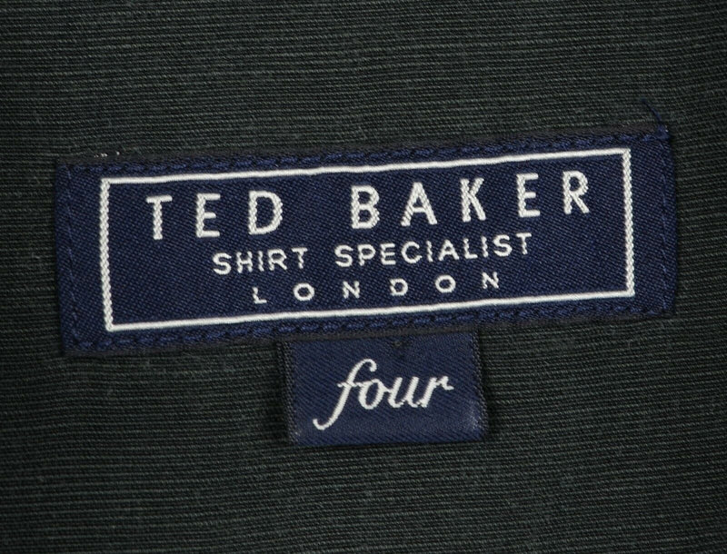 Ted Baker London Men's 4 (Large) Polyester Rayon Linen Blend Dark Green Shirt