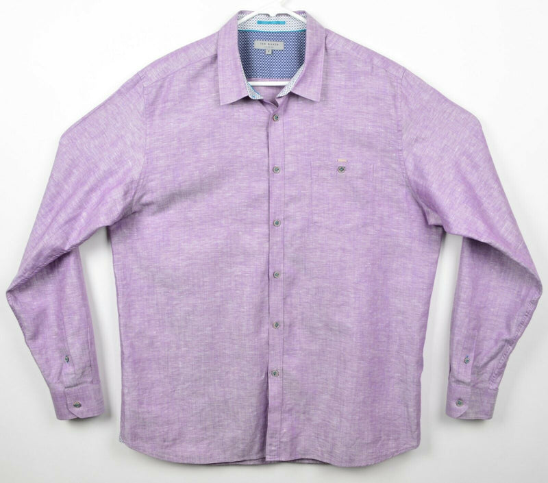 Ted Baker London Men's Sz 6 2XL Linen Blend Flip Cuff Purple Button-Front Shirt