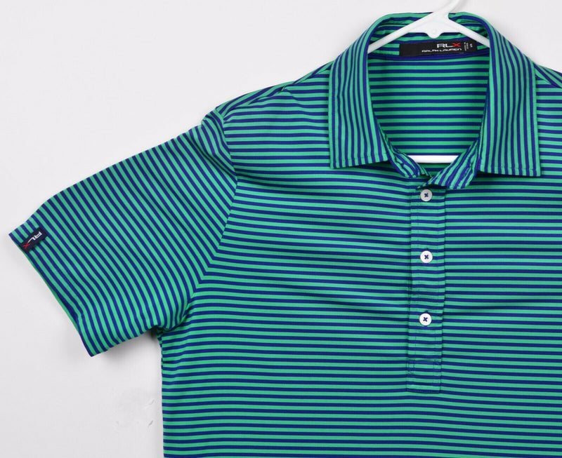 RLX Ralph Lauren Men's Sz Small Blue Green Striped Golf Polo Shirt