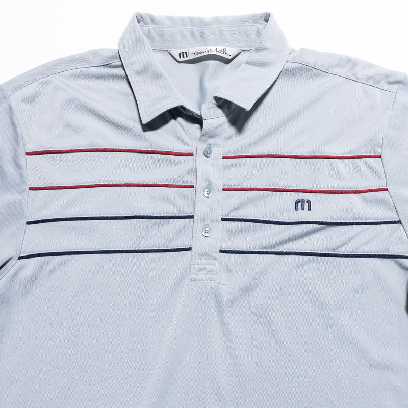 Travis Mathew Golf Polo Shirt Men's Large Gray Chest Stripe Wicking Stretch