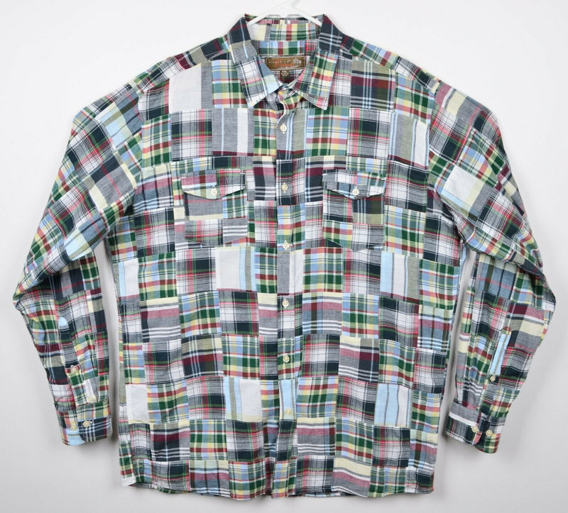 Siegfried Vintage Men's 2XL Patchwork Multi-Color Plaid Navy Button-Front Shirt