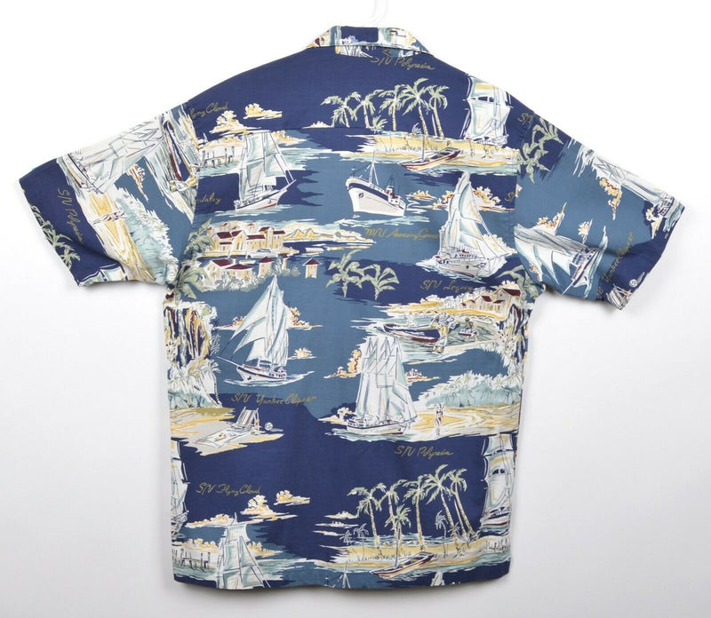 Bluewater Wear Men's Sz Small Sailboat Ships Rayon Blend USA Hawaiian Shirt