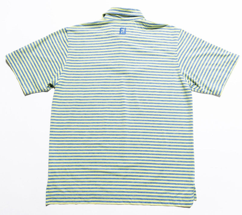 FootJoy Golf Shirt Men's Large Blue Yellow Striped Wicking Performance Polo