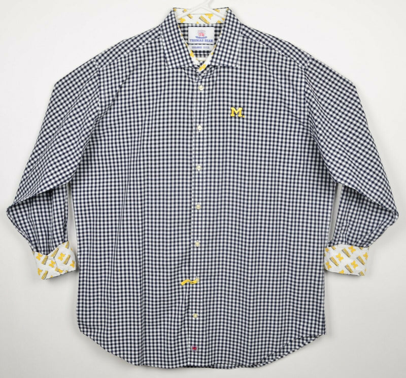 Michigan Wolverines Men's 2XL Thomas Dean Flip Cuff Gingham Check Button Shirt