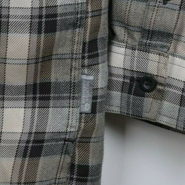 Mountain Hardwear Men's XL Gray Brown Plaid Polyester Button-Front Flannel Shirt