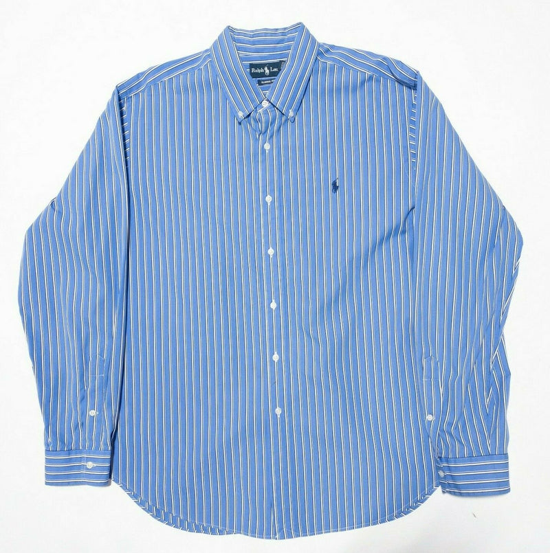 Polo Ralph Lauren Men's XXL 2XL Classic Fit Long Sleeve Button-Down Blue Striped