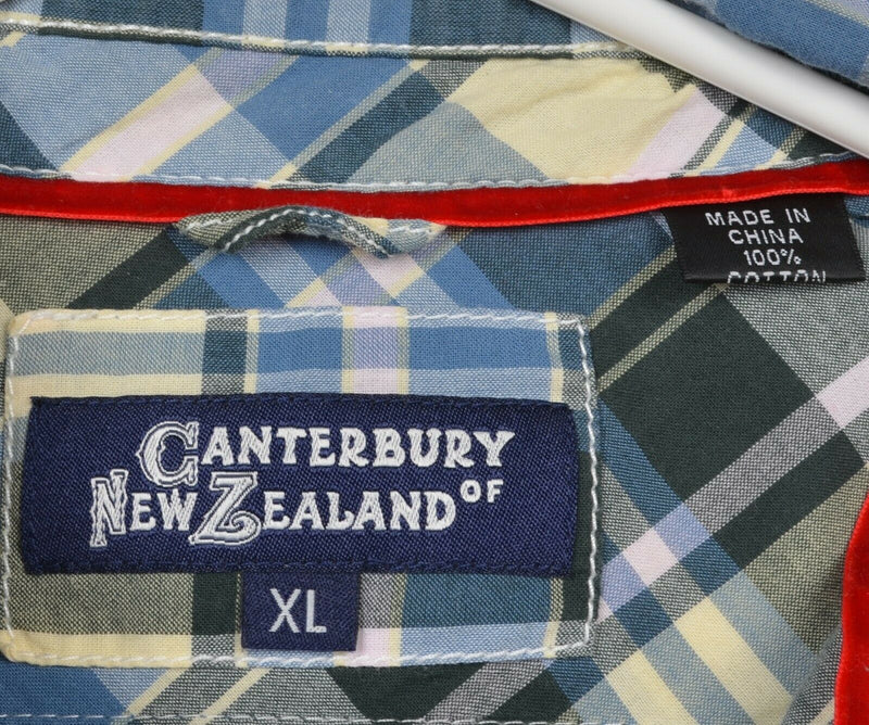Canterbury of New Zealand Men's XL Blue Green Yellow Plaid Button-Down Shirt