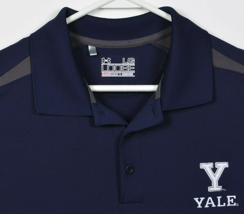 Yale University Men's Large Under Armour Navy Blue Wicking HeatGear Polo Shirt