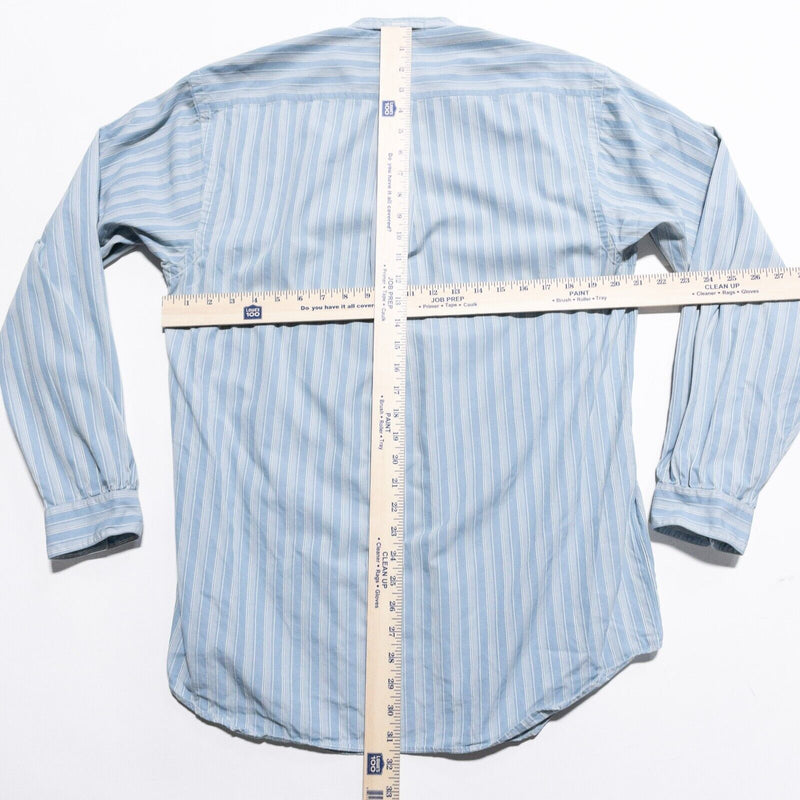 J. Peterman Poet Shirt Men's Medium Band Collar Blue Stripe Vintage Mandarin