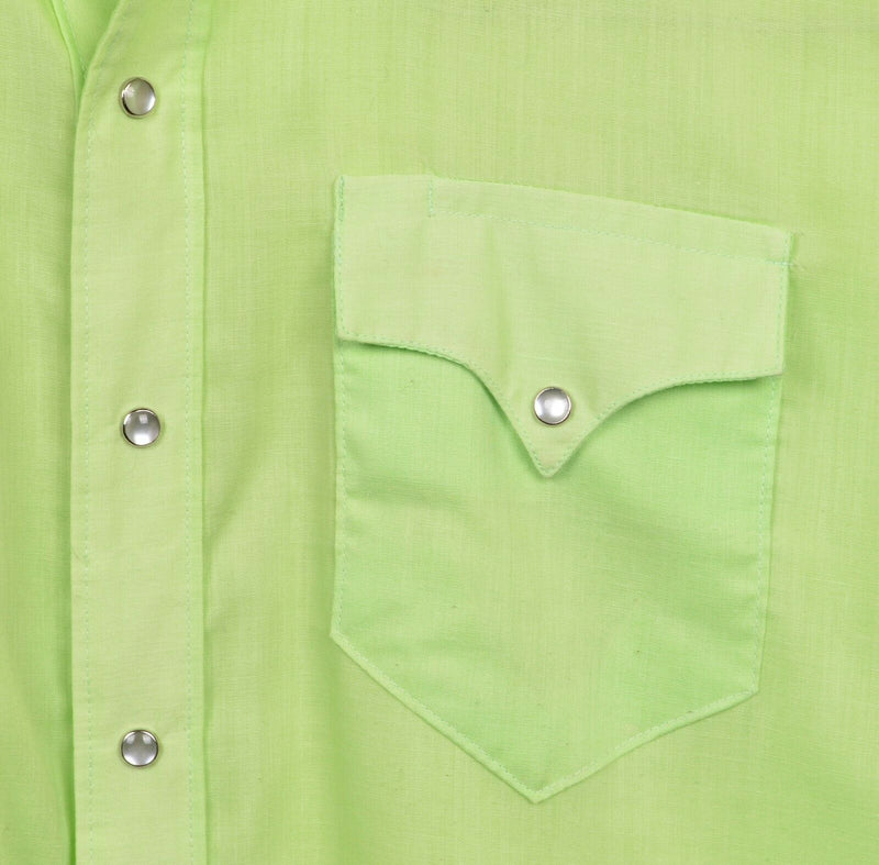 Vtg Rockmount Men's Sz Large 16.5 35 Pearl Snap Lime Green Tru-West Shirt