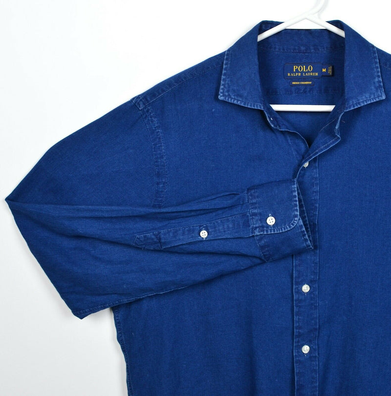 Polo Ralph Lauren Men's Medium Indigo Chambray Blue Denim Button-Front Shirt