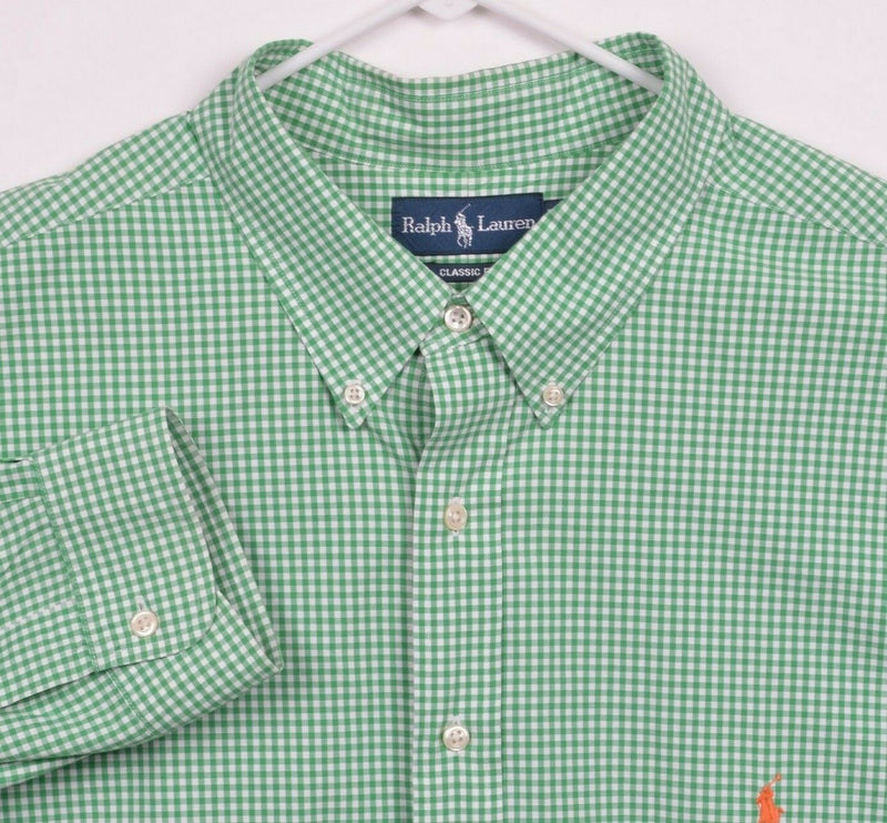 Ralph Lauren Men's 3XB Big Classic Fit Green Gingham Check Button-Down Shirt