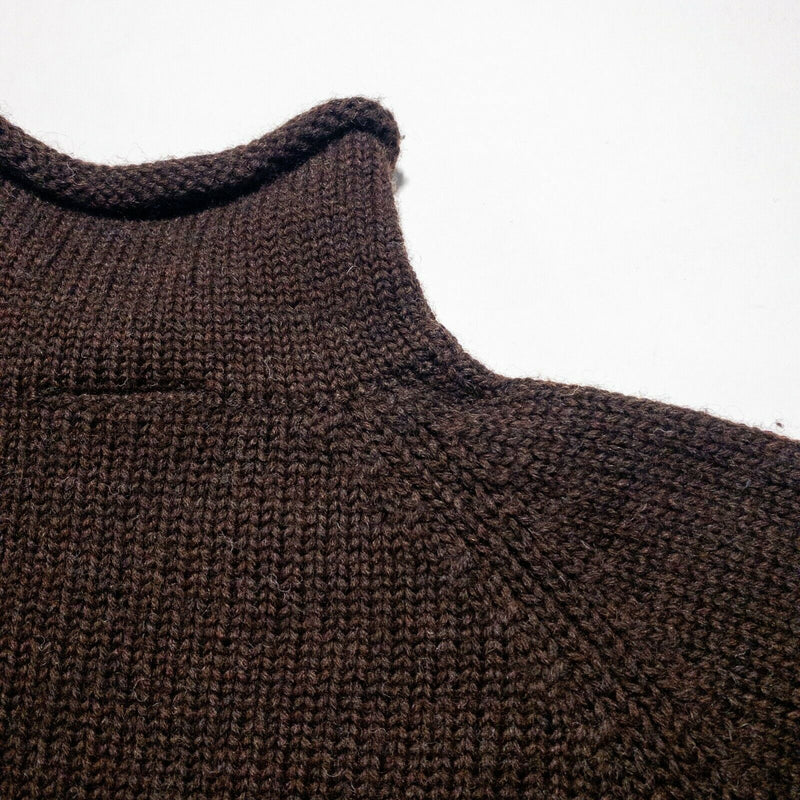 Vintage J. Crew Men's Medium Oarsman Mock Roll Neck Brown 100% Wool Knit Sweater