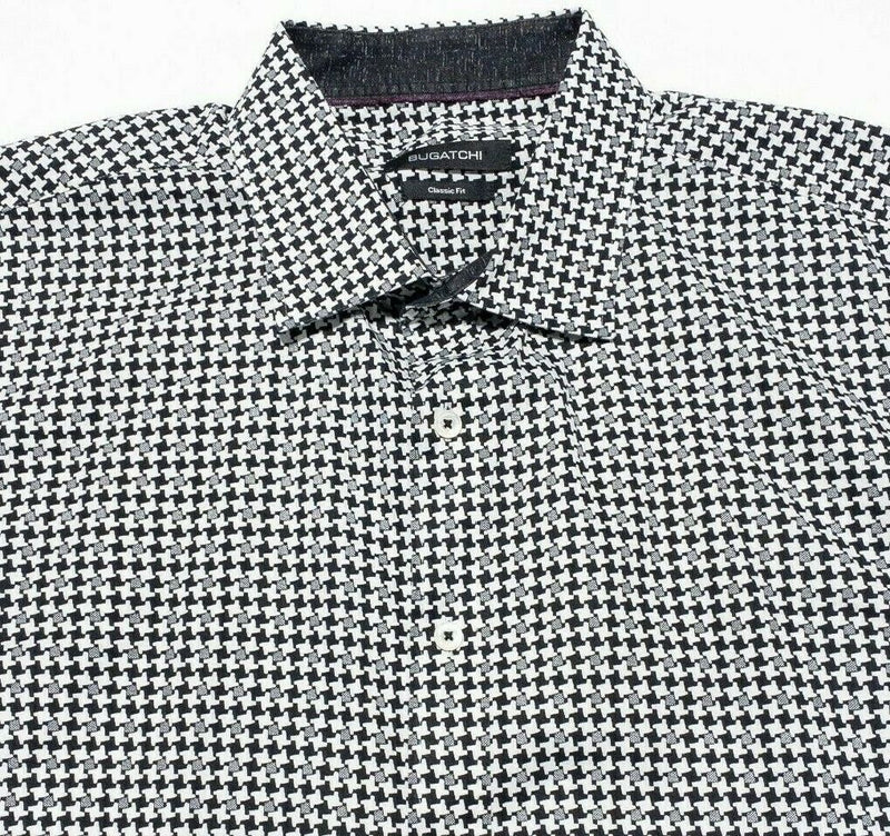 BUGATCHI Flip Cuff Black White Geometric Monochrome Shirt Men's 2XL?