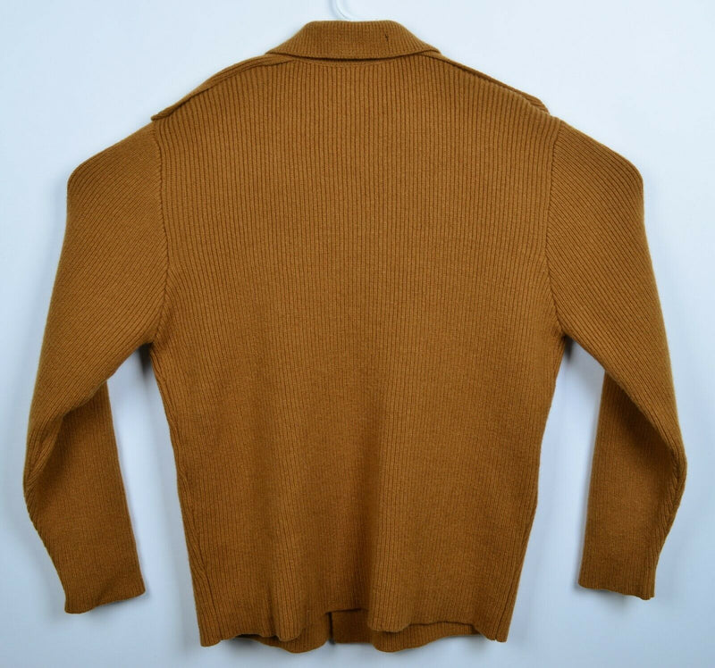 J. Peterman Men's Large 100% Lambswool Gold Military Cardigan Sweater