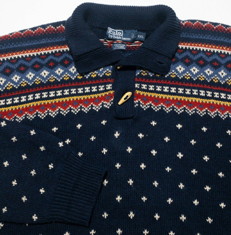 Polo Ralph Lauren Men's 2XL Fair Isle Cotton Cashmere Cowl Neck Toggle Sweater