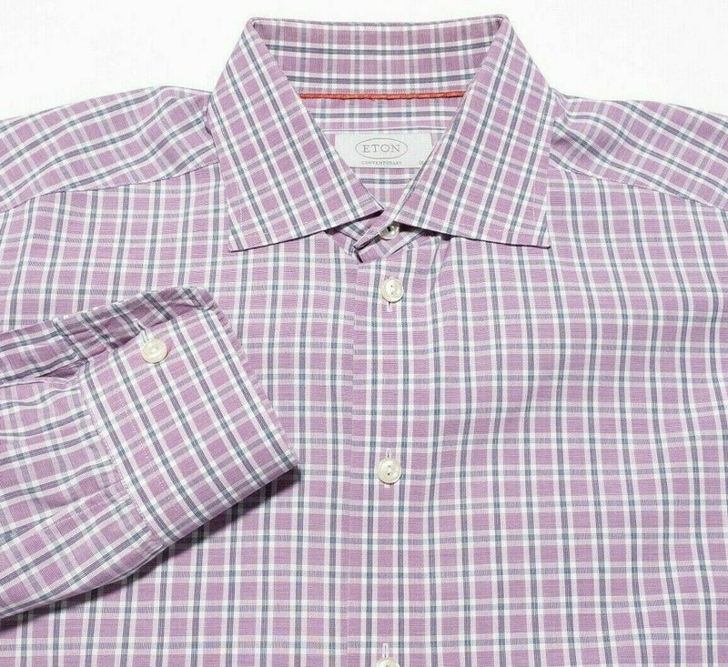 Eton Contemporary Men's 16 (Euro 41) Dress Shirt Purple Plaid Button-Front