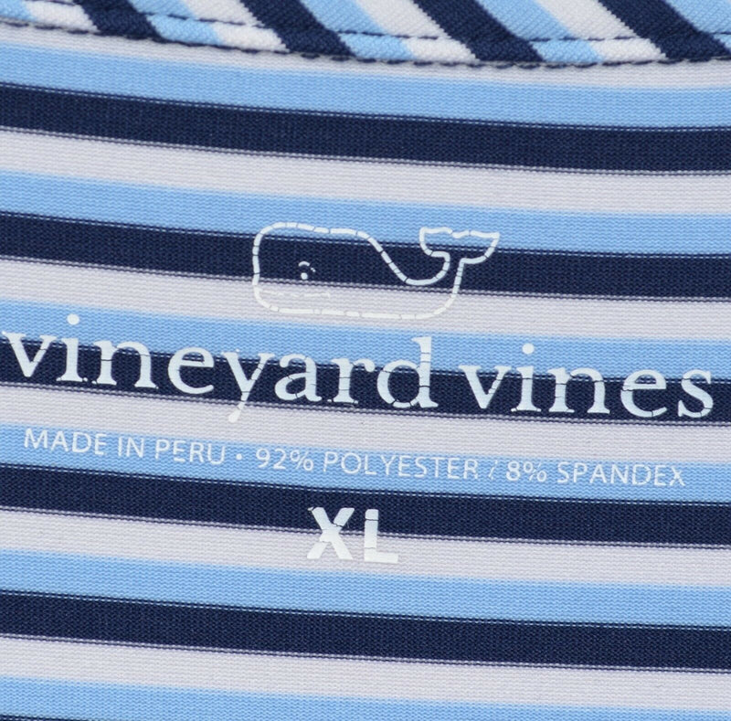 Vineyard Vines Men's XL Blue Striped Whale Polyester Wicking Golf Polo Shirt