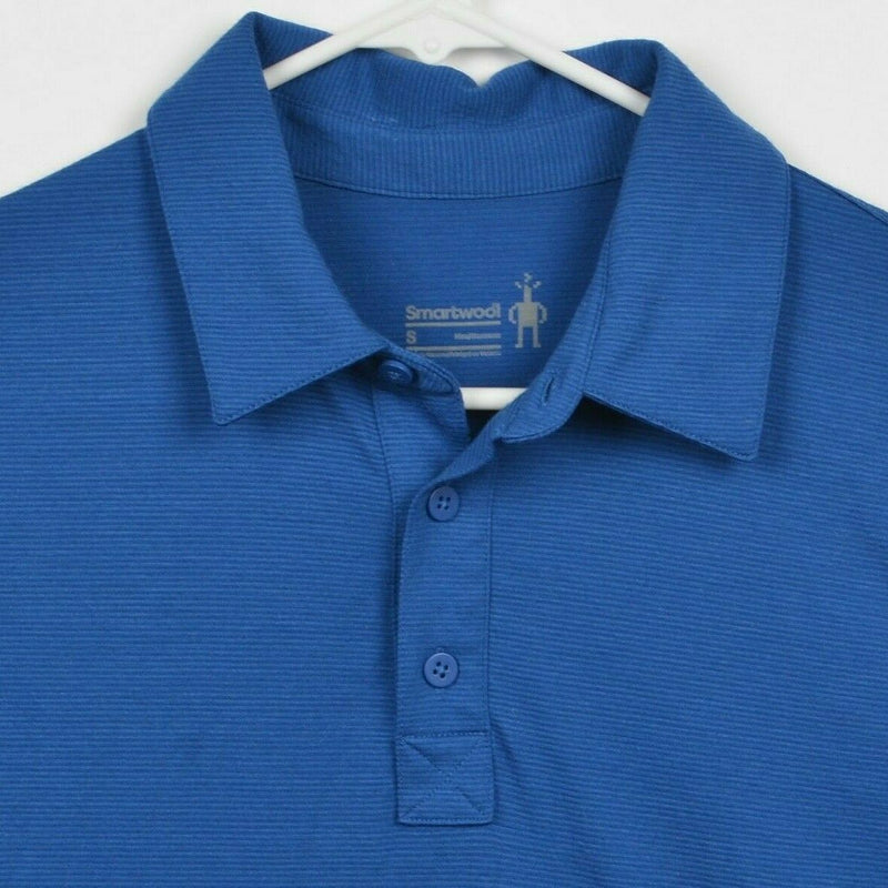 Smartwool Men's Small Merino Wool Blend Hiking Outdoor Solid Blue Polo Shirt
