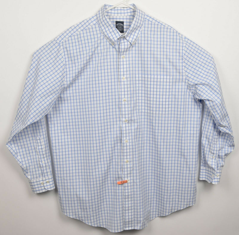 Brooks Brothers Men's 18-36/37 White Plaid Non-Iron Spandex Button-Down Shirt