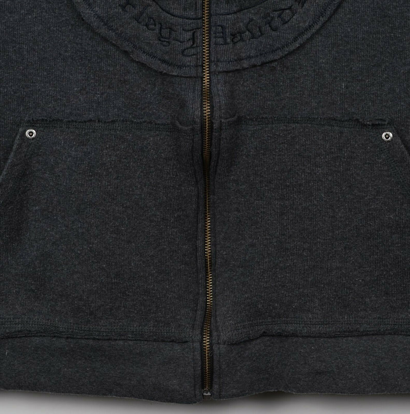 Harley-Davidson Men's XL Full Zip Gray Raw Edge Biker Hoodie Sweatshirt