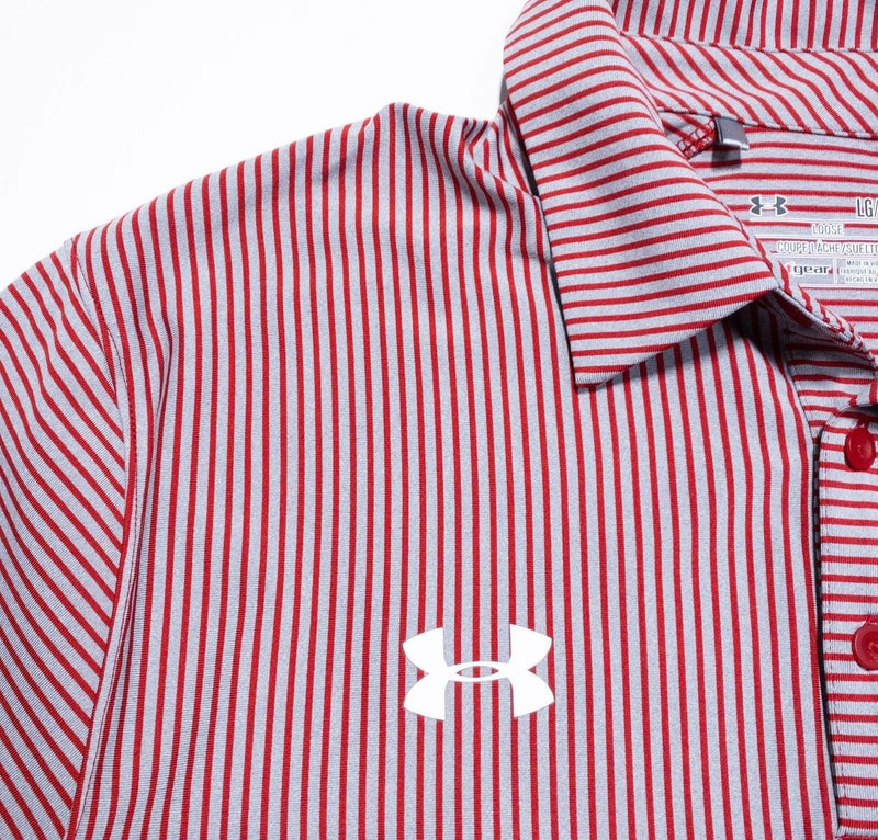 Wisconsin Badgers Under Armour Shirt Large Loose Men's HeatGear Polo Red Striped