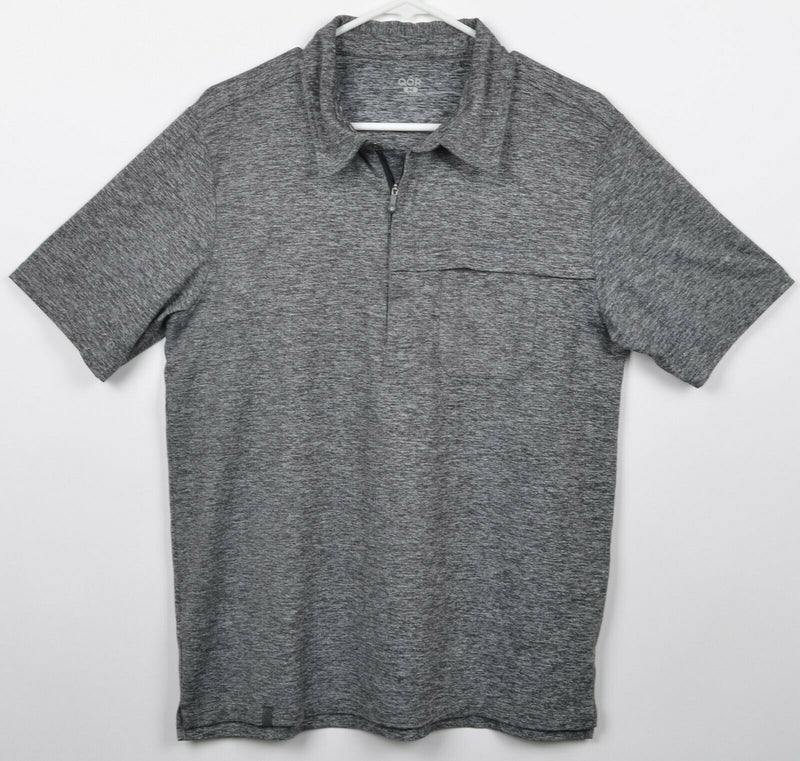 QOR Men's Sz Medium Polyester Spandex Blend Zip Collar Heather Gray Polo Shirt