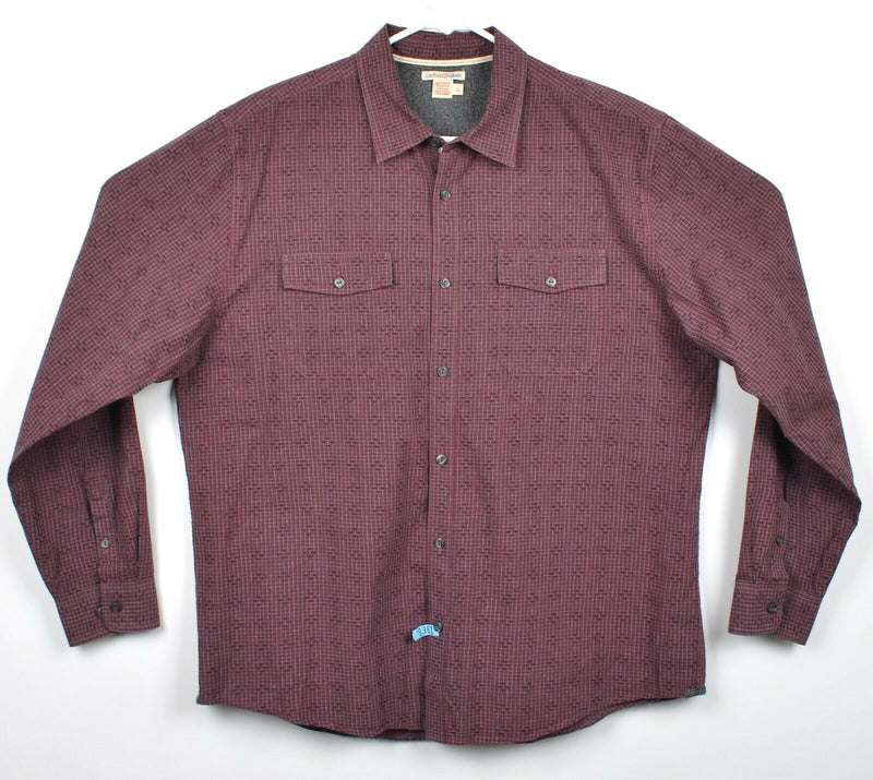 Carbon 2 Cobalt Men's Sz Large Geometric Check Burgundy Red Button-Front Shirt