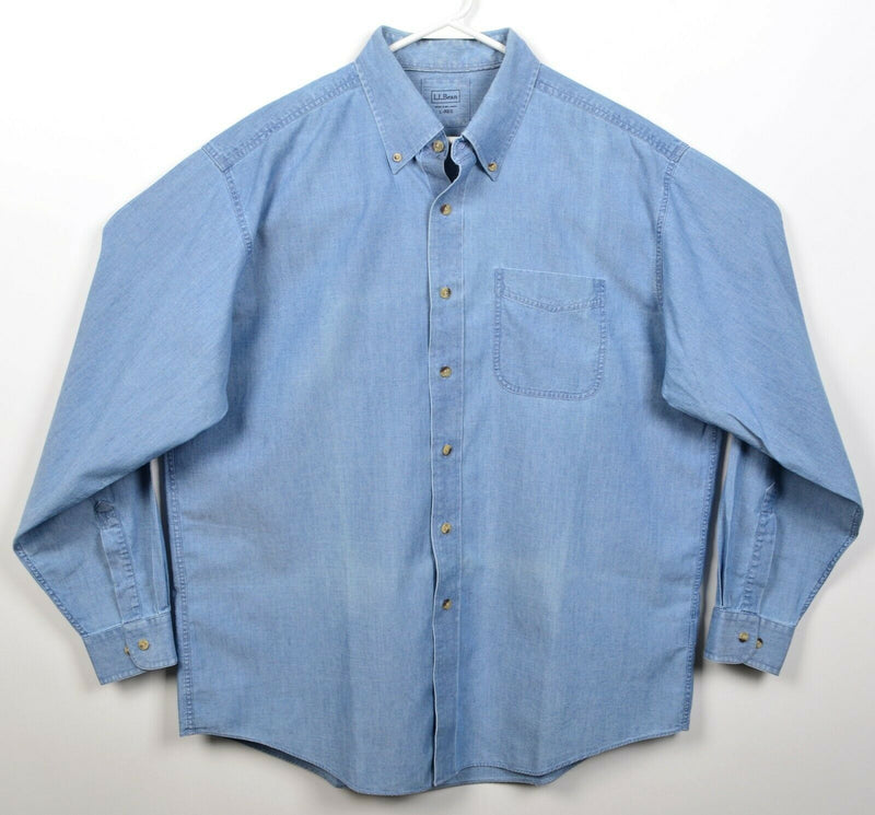 L.L. Bean Men's Large Solid Blue Chambray Long Sleeve Button-Down Shirt