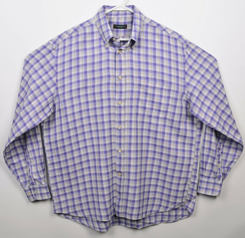 Canali Sportswear Men's XL Purple Plaid Made in Italy Button-Down Shirt