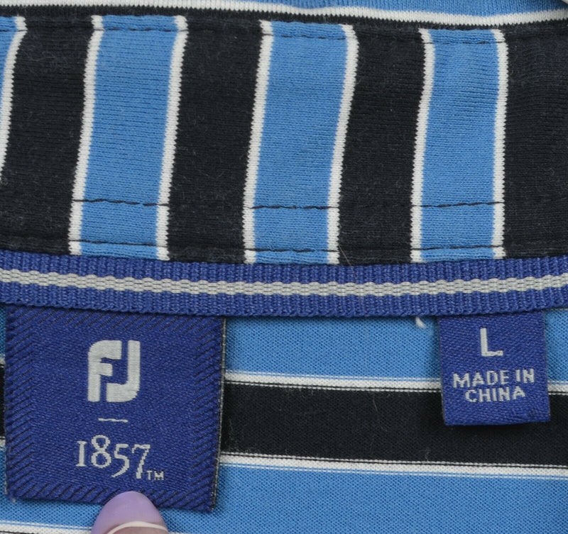 FootJoy 1857 Men's Large Blue Striped Cotton Spandex Blend Golf Polo Shirt