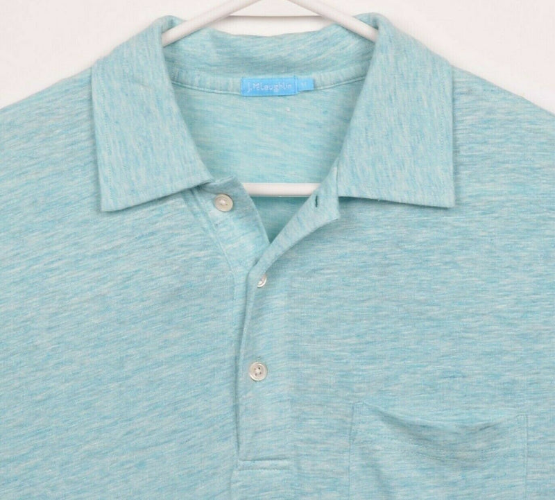 J. Mclaughlin Men's Medium Linen Spandex Heather Aqua Blue Pocket Polo Shirt