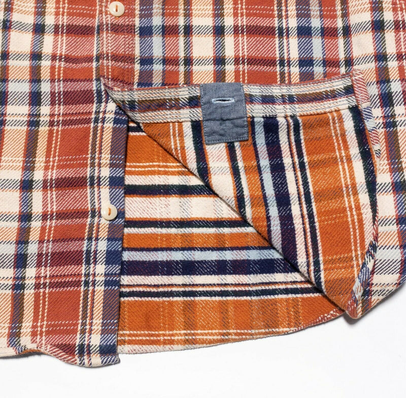 True Grit Double-Layer Flannel Shirt Orange Plaid Button-Front Men's Large