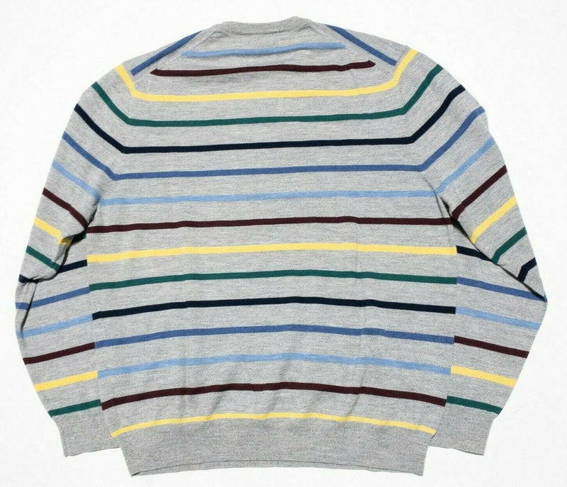 Brooks Brothers Men's XL Merino Wool Gray Multi-Color Striped Crewneck Sweater