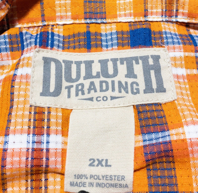 Duluth Trading Shirt Mens 2XL Breezeshooter Performance Orange Plaid Button-Down