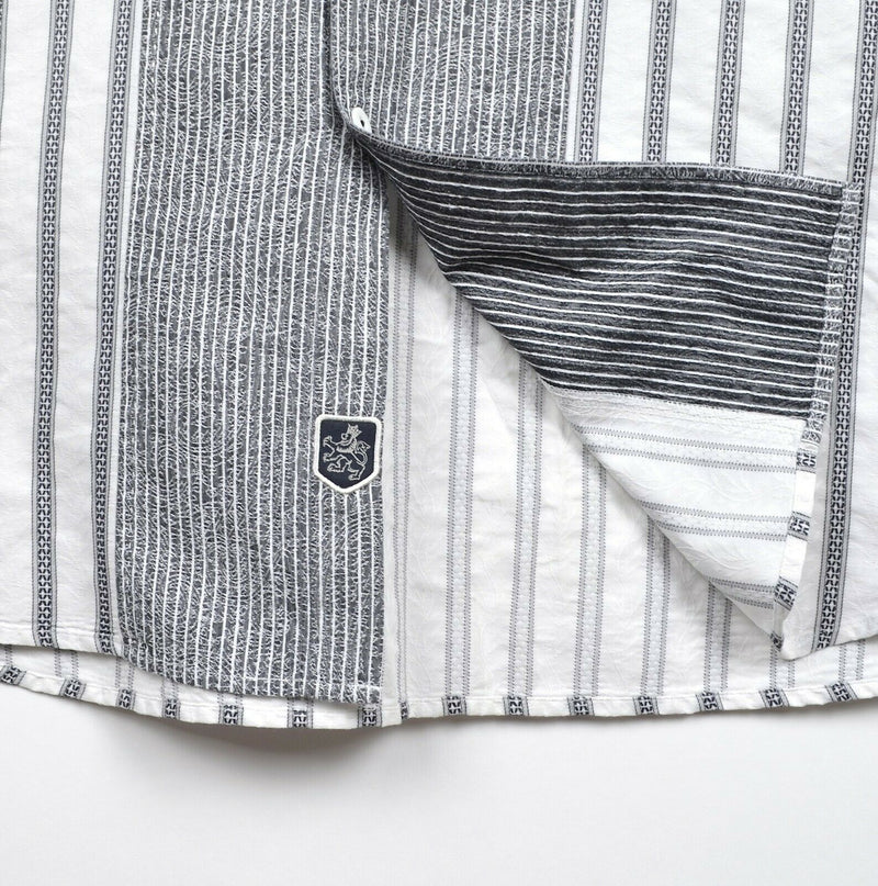 Nat Nast Men's Sz XL Gray White Geometric Striped Button-Front Shirt