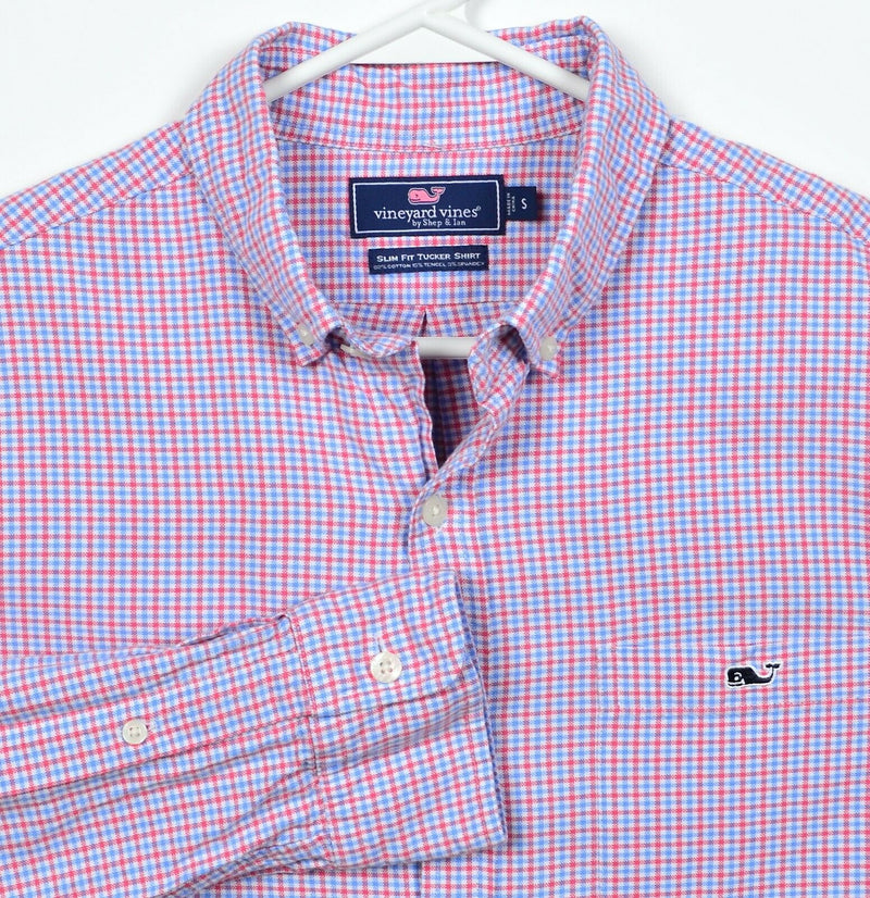 Vineyard Vines Men's Small Slim Fit Red Blue Check Cotton Tencel Tucker Shirt
