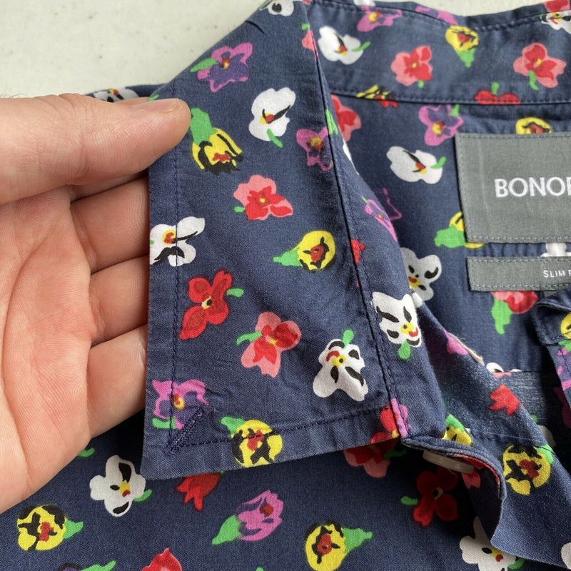 Bonobos Men's XL Slim Fit Floral Print Navy Blue Short Sleeve Button-Front Shirt