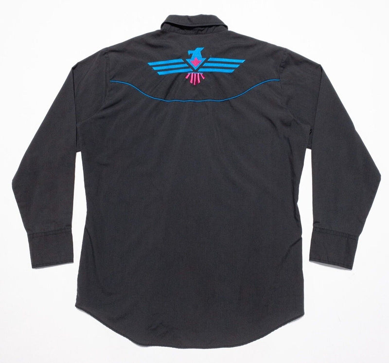 Ely Diamond Western Shirt Large Men's Pearl Snap Embroidered Eagle Aztec Black