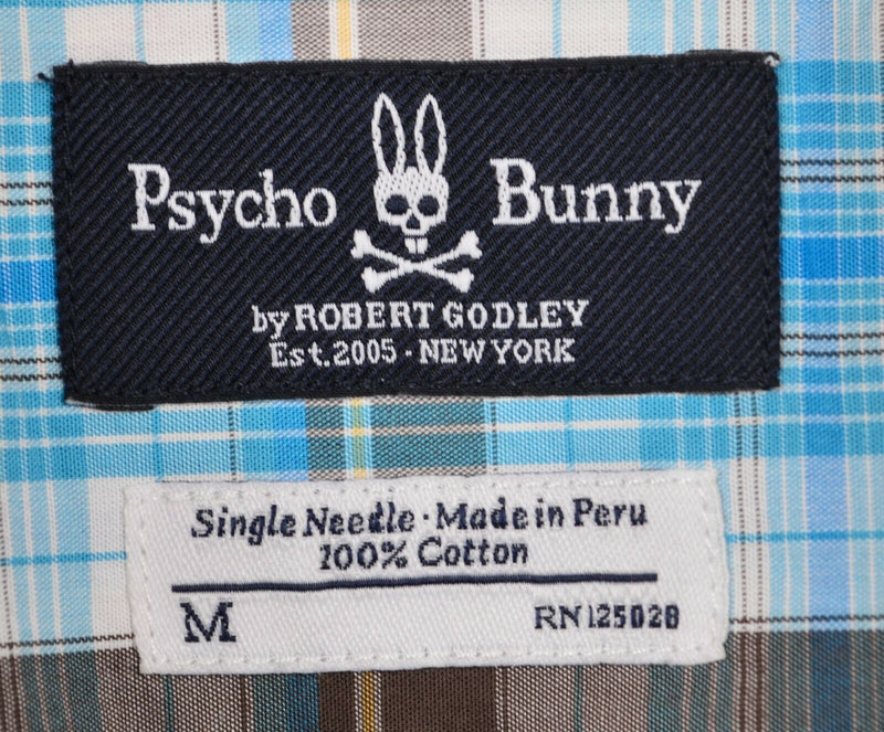 Psycho Bunny Men's Sz Medium Blue Plaid Long Sleeve Button-Front Shirt