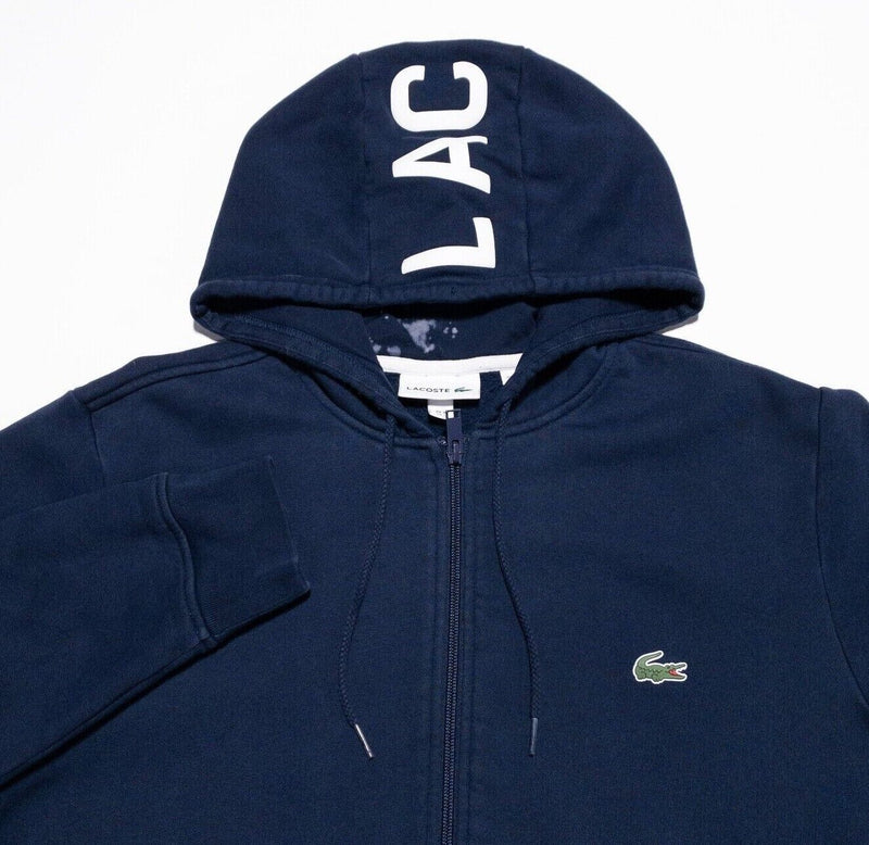 Lacoste Hoodie Mens Large FR 5 Full Zip Sweatshirt Navy Blue Spell Out Logo Croc