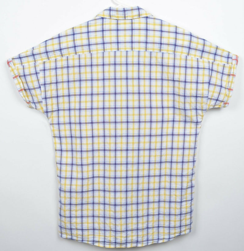 Scotch & Soda Men's Large Yellow Purple Plaid Short Sleeve Button-Front Shirt